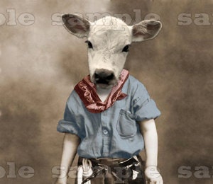Calf Art Print - Anthropomorphic Altered Victorian Photo  - 5 x 7 - Sebastian Maxmillian Pendergrass III Little Cowboy