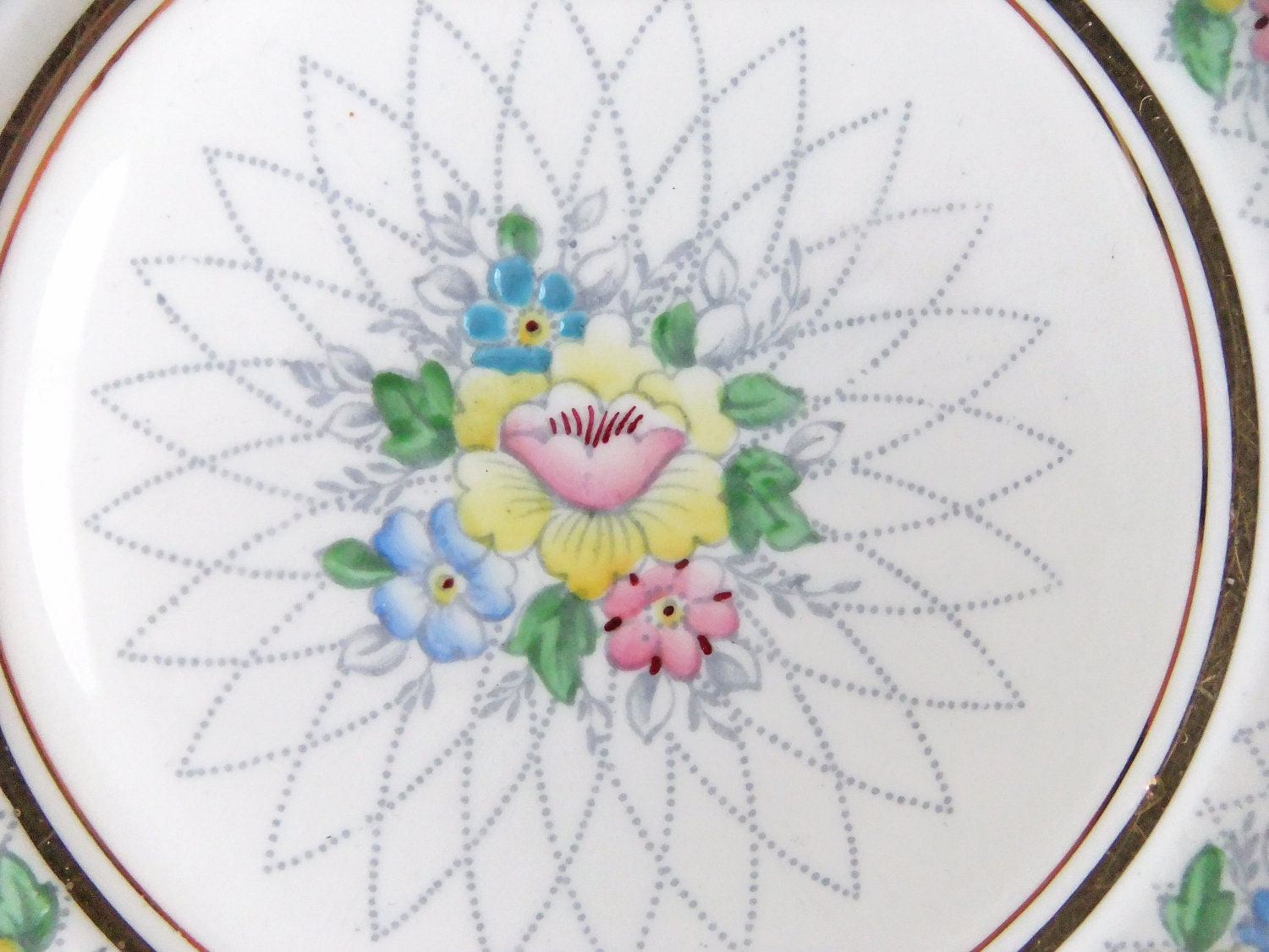 Set of Four Vintage China Plates - English China Plates - Royal Crown Trentham bone china plates - vintage hand-painted china
