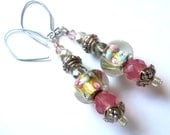 Vintage Glass Foil Lampwork Earrings With Handmade Ear Wires