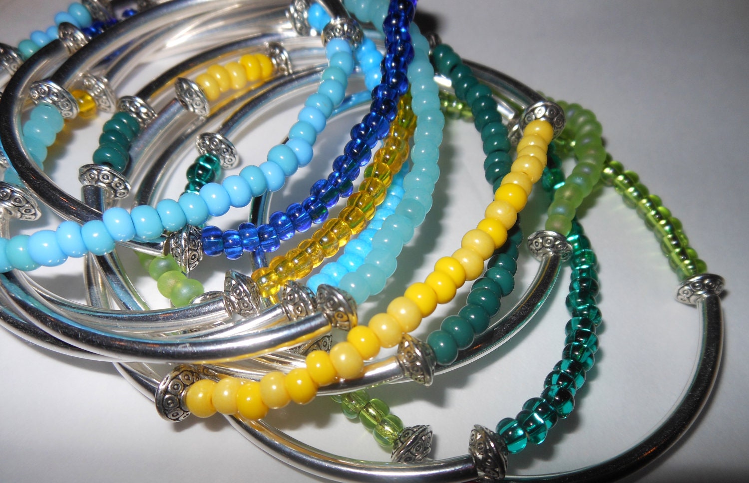 Set of 5 Silver & Czech Glass Bangles by ChoklatTea