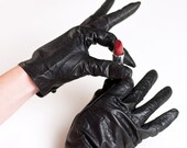Vintage Black leather gloves Joseph Horne west germany size 8 goth wedding valentine's day sexy high fashion