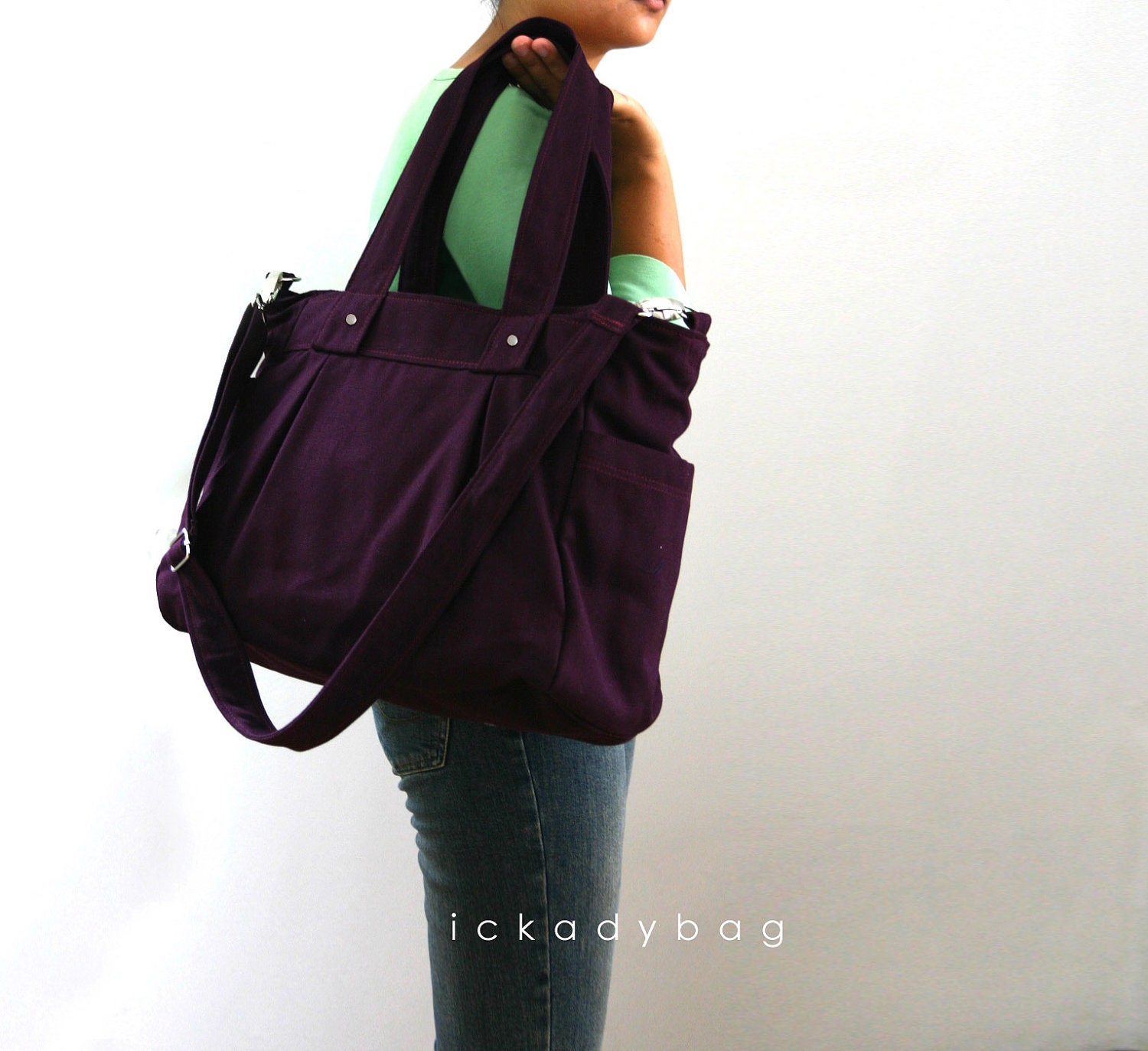SALE Deep Plum Canvas bag / Diaper bag / Shoulder bag / Messenger bag / Tote / Laptop / Travel / All purpose 3 Compartments