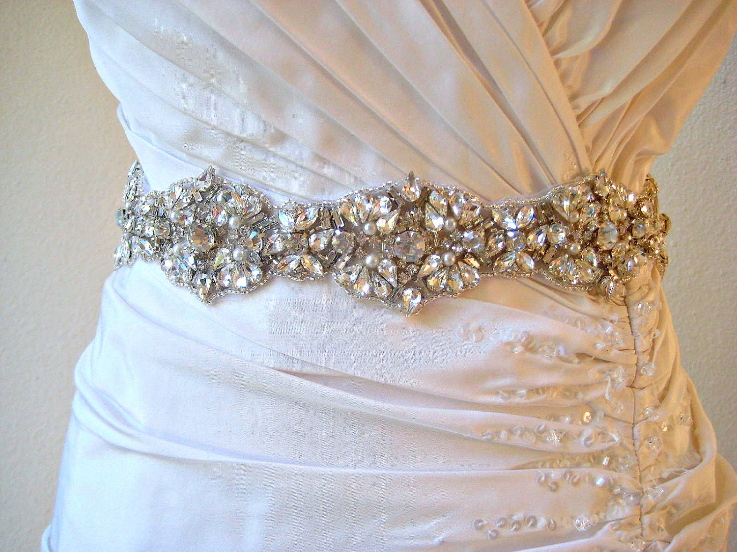 Bridal couture beaded swarovski crystal & pearl sash. EMPRESS