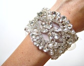 Bridal beaded swarovski crystal & pearl luxury bracelet. DUCHESS