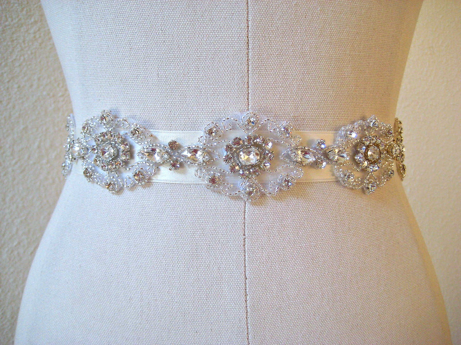 Vintage style bridal beaded swarovski crystal luxury sash/belt.  MONACO