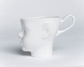 Porcelain doll head cup - white artisan cup, for coffee or tea