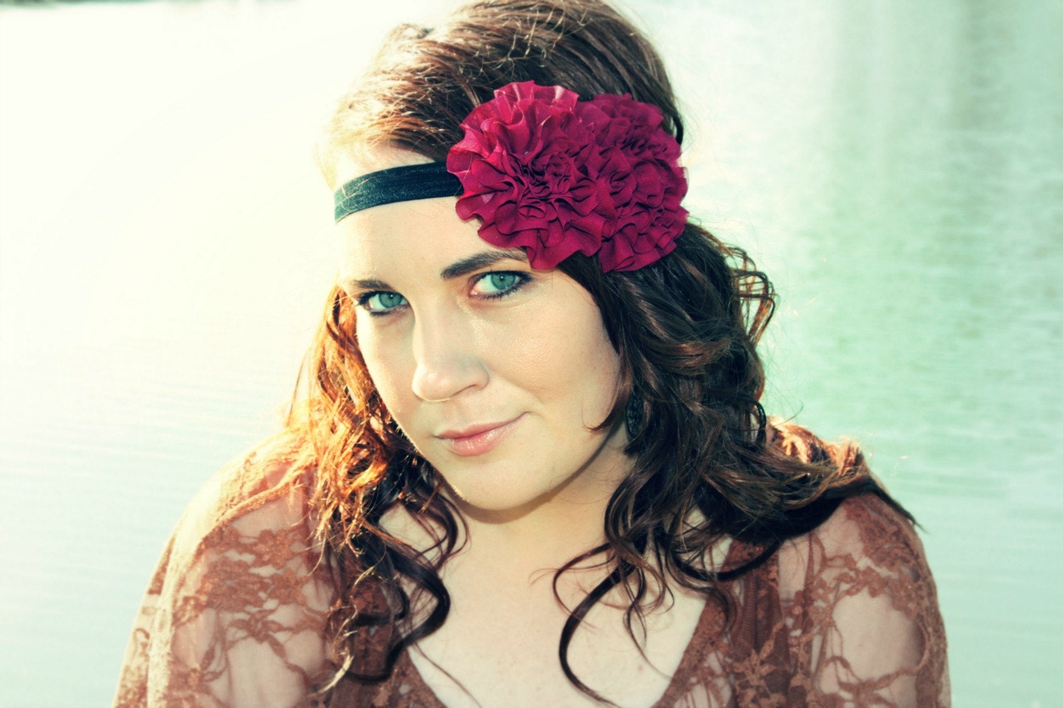 Cranberry flower headband, womens, girls headband, hair accessories by Flower Couture
