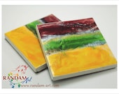 Hand Painted Tile Coaster, Spoon Rest, Trivet, Tile Art. OOAK.