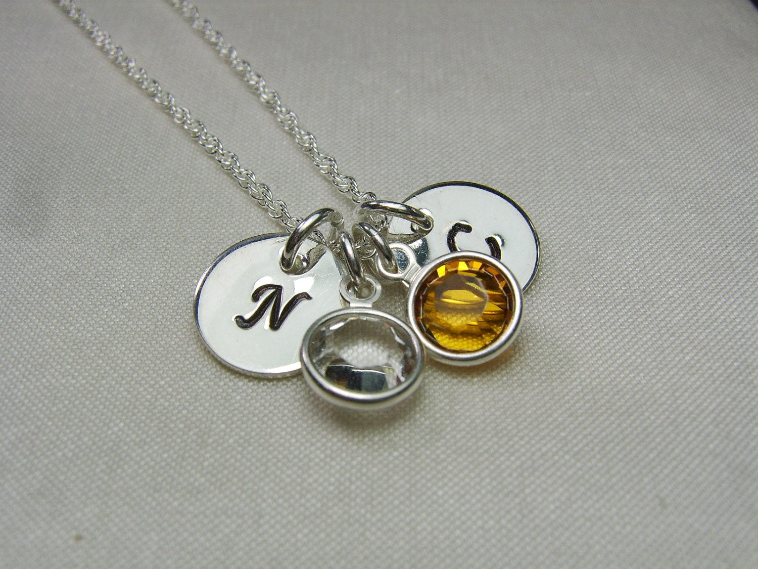 Initial Birthstone Necklace - Personalized Mothers Necklace