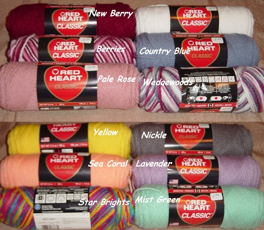 Red Heart Yarn, Classic Assorted Colors Available, Your Choice of 4 Four Skeins Knitting Yarn Crochet Yarn Craft Supplies YacketUSA