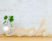 Wood Word Sign 'Cook' - wall decor, typography, handwriting