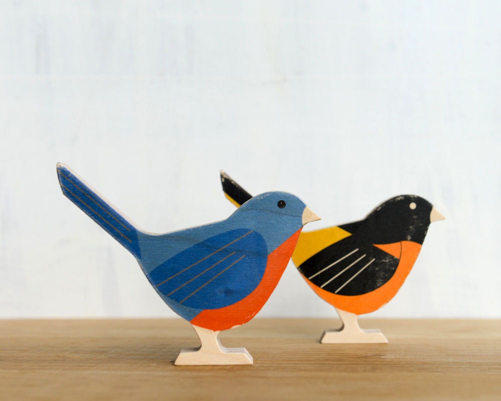Modern Wood Birds - Set of 2