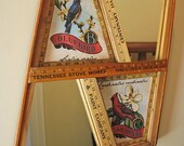Mirror with Vintage Yardsticks and Wooden Wood Tennis Racket Racquet Presses Press Bluebird Cardinal Repurposed Upcycled
