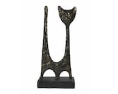 Modern Abstract Cat Sculpture Faux Bronze