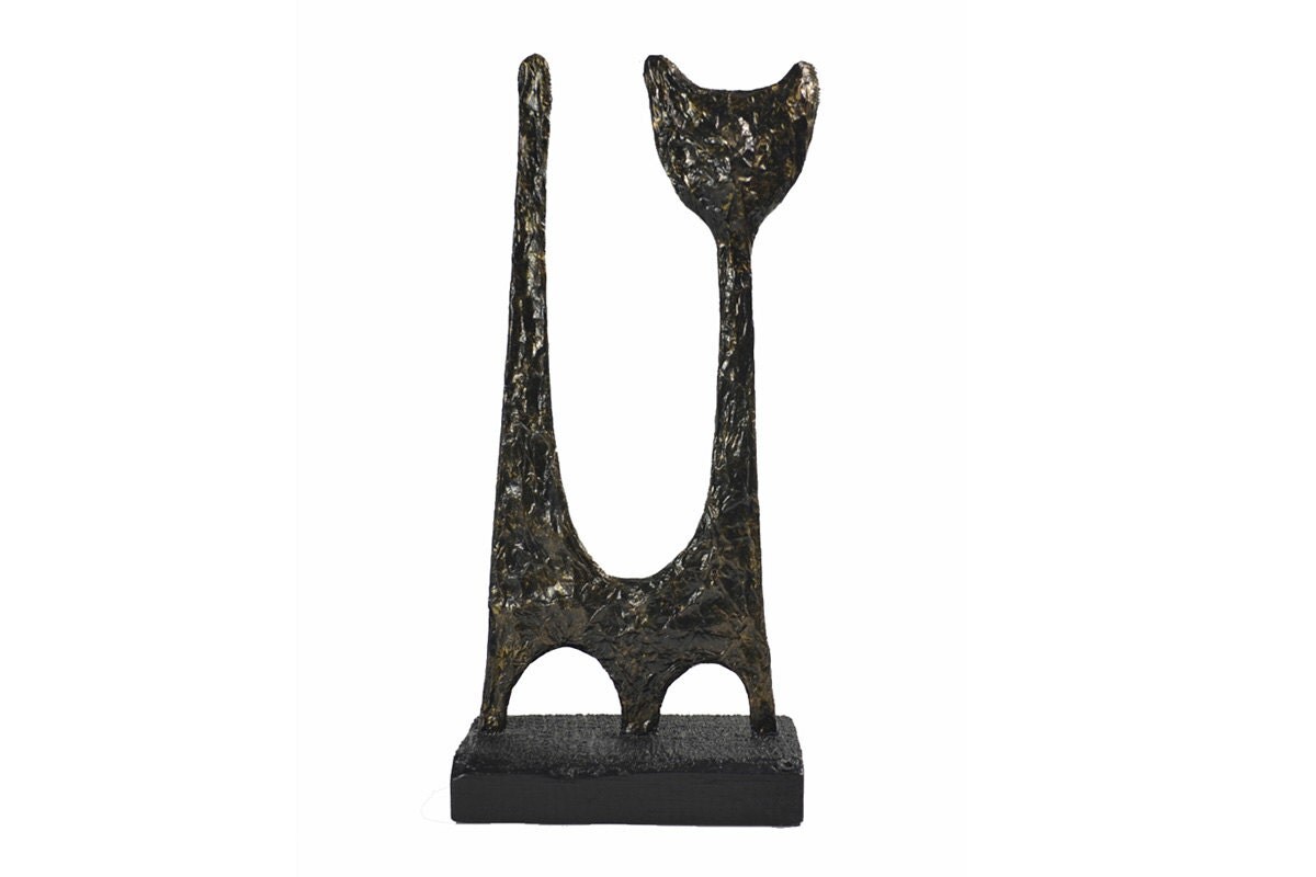 Modern Abstract Cat Sculpture Faux Bronze by coolstuffartgallery