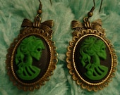 Green and Black Skeleton Lady Earrings