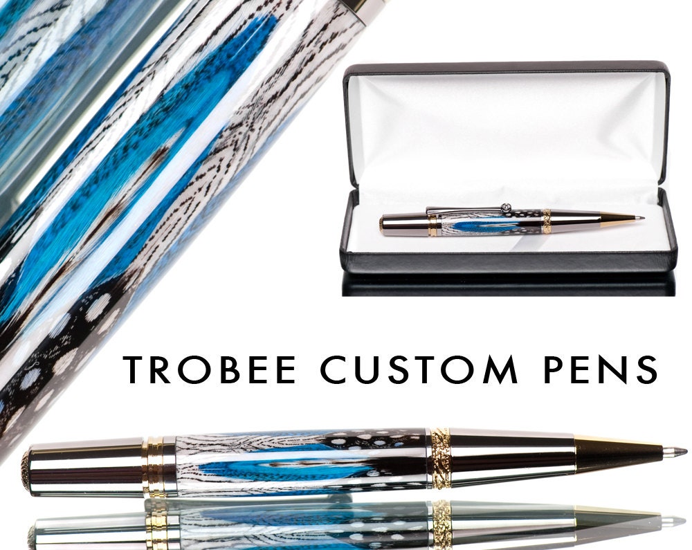 Handcrafted blue feather pen perfect gift idea for the holidays