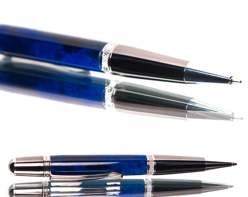 ON SPECIAL TODAY Handmade Blue Ballpoint Pen - Hand cast, shaped and assembled