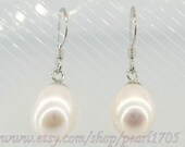cultured 8 x 10.5mm aaa grade akoya white genuine drop pearl dangle earring 925 sterling silver--fine gift--everyday jewelry