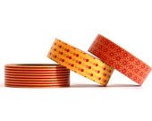 Set of 3 Rolls - Red and Yellow Pinstripes, Polka Dots, & Stars Masking Tape / Japanese Washi Tape (.60 inches x 33 feet)