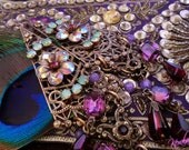 Long Purple Swarovski Crystal Renaissance Earrings- Jeweled  Crystal Flowers and Antique Victorian Filigree Chandelier Earrings- MTO