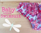 Baby Girl Swimsuit in Paisley Fabric , Swimsuit with ruffle skirt for Little Girls, Infant Swimsuit