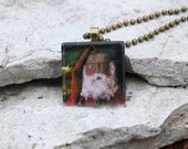 Primitive Christmas Santa Photo Glass Tile Pendant Jewelry
