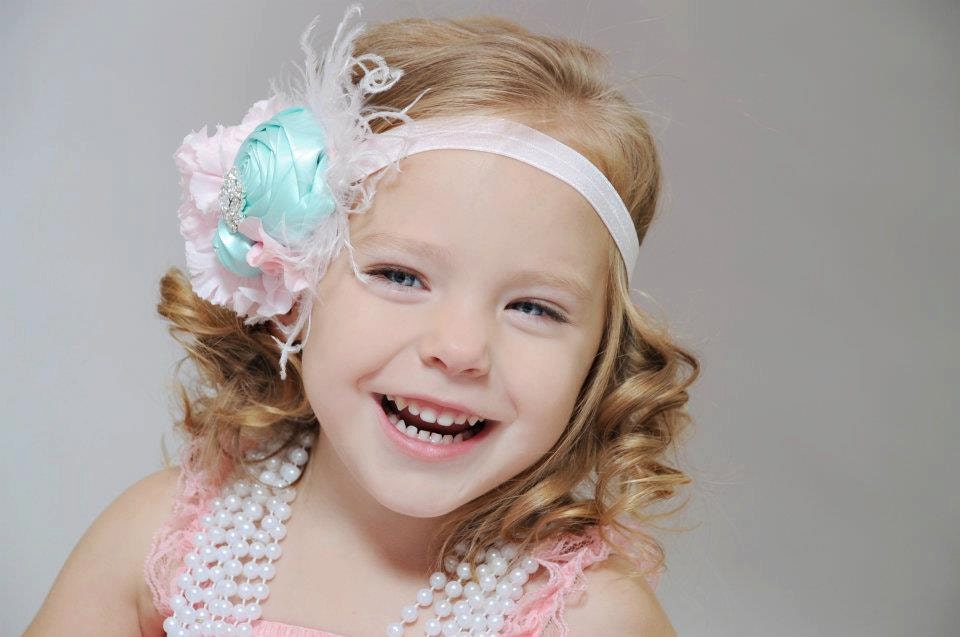 Baby Flower Headband,Aqua Baby Headband, Photo Prop, Headband, Children / Aqua Rosettes and Pink Silk Flower with Aqua Ribbon Headband