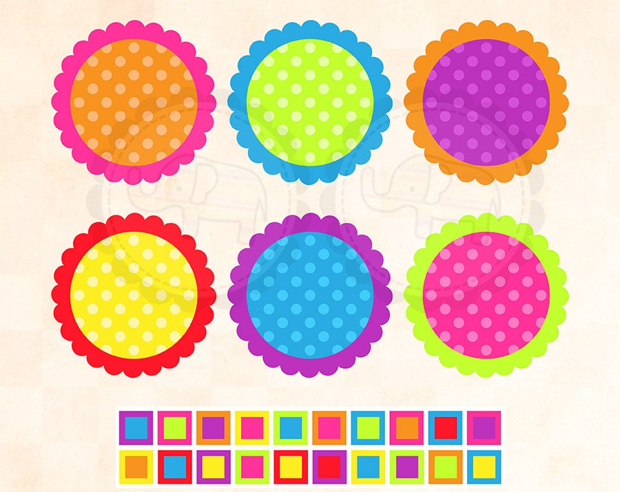 Digital Journaling Spots - Bright Scalloped Journaling Spots Clipart - Digital Scrapbooking - Personal & Commercial - Instant Delivery