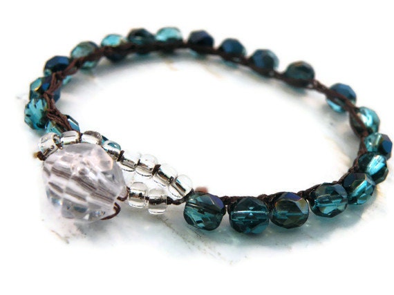 Boho Crochet Stack Bracelet with Mountain Blue Czech Beads