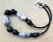 Elegant necklace - ethnic in white black  grey - polymer clay - Artisan made statement necklace