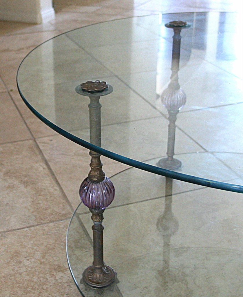 Mid Century Coffee Table Hand Blown Glass and Brass leggs