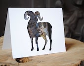 Bighorn Ram Card - Eco Friendly, Recycled : Silhouette In Bark, Wild Pulp Stationery - Animal Horn Art, Nature Photography