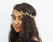 Gold Beaded Crystal Tiara - Gold Headband, Wedding Accessory, Circlet, Bridal Tiara, Halo, Goddess, Fairy, Weddings, Festivals