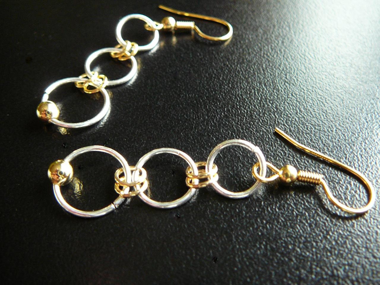 Graduated Silver and Gold plated earrings -Casual jewelry everyday wear dangle - Free shipping to Canada & USA