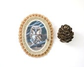animal brooch - owl felt brooch - natural history - bird brooch - woodlands - brown colors