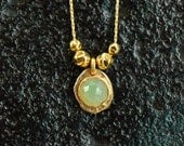 Gold Jade Necklace 18 karat micron gold, jade pendant, gold beads, gold and green, green stone, pretty,  delicate, dainty