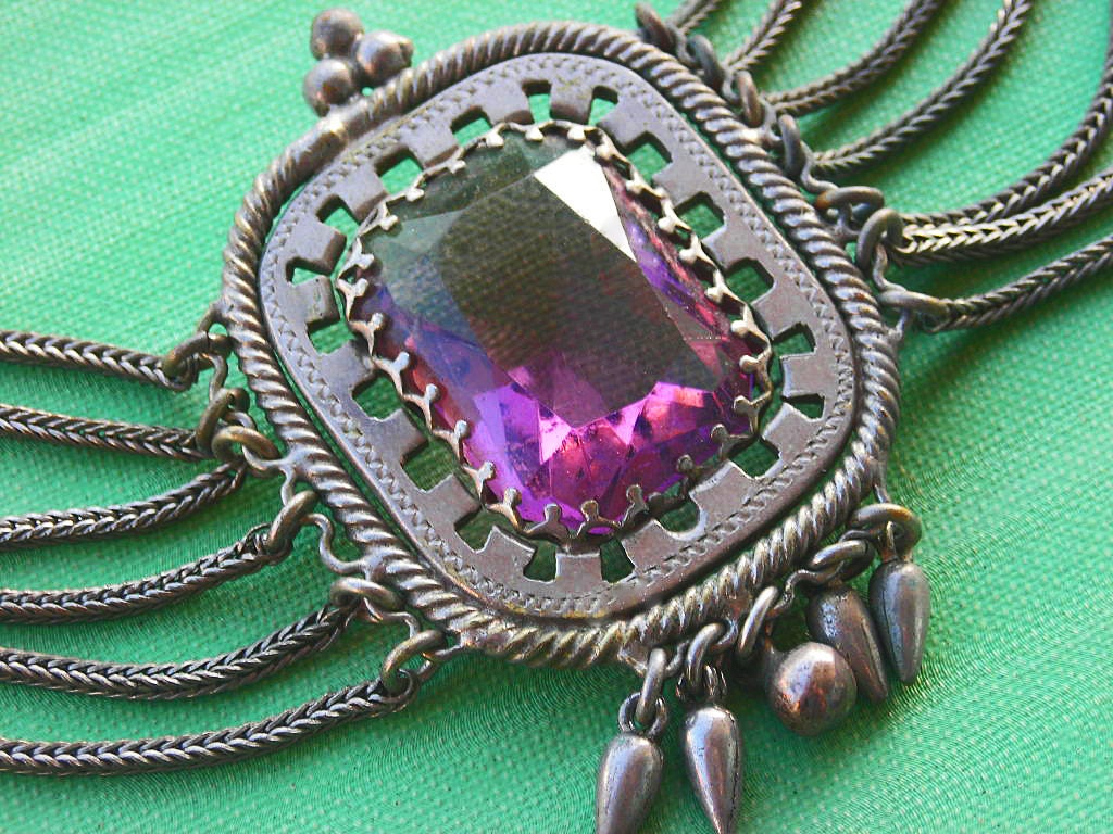 Victorian Amethyst Glass Festoon Necklace