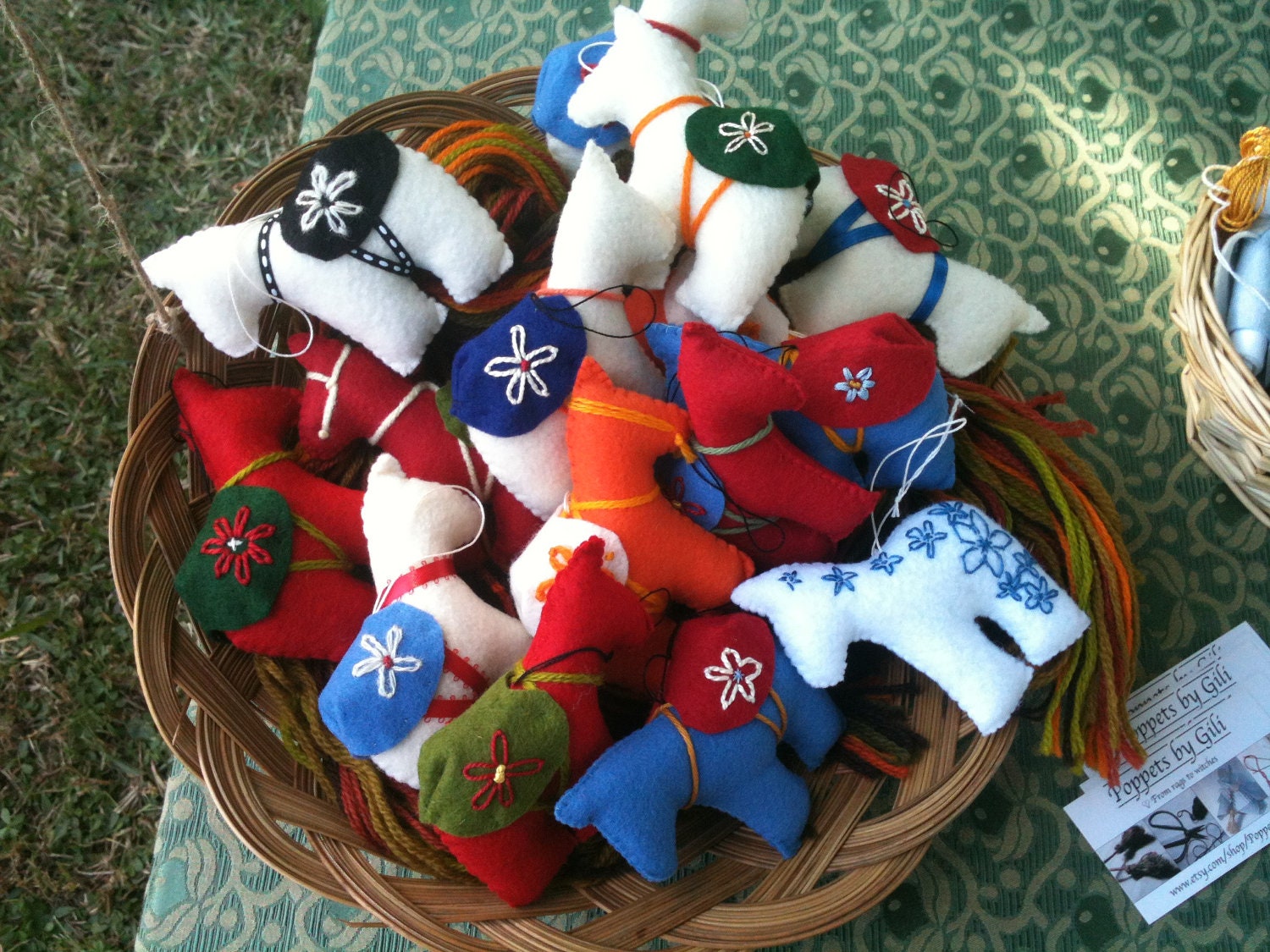 Holiday Sale any 2 Swedish Dala Horse Yule or Christmas Ornaments Felt Handmade Folk Art Sweden - PoppetsByGili