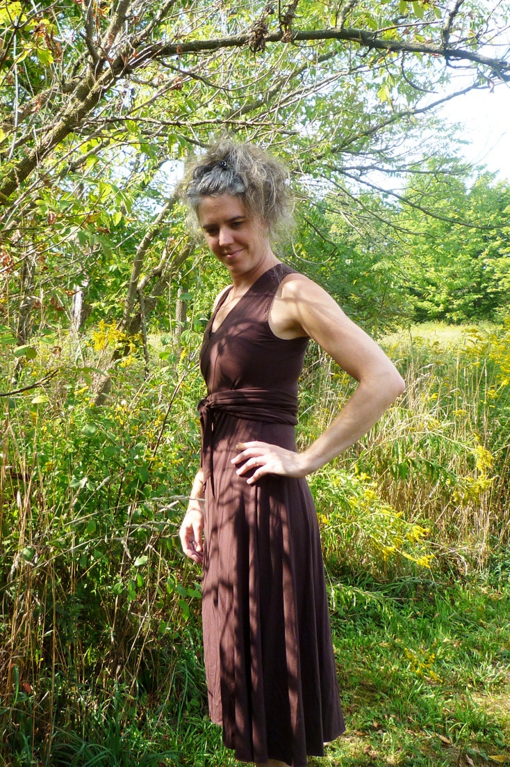 Organic Clothing - Wrap Dress - Organic Cotton - Shown in Chocolate - Made to Order