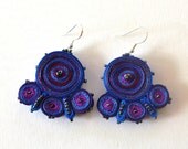 Earrings Blue Handmade - Textile Jewelry - Fiber Accessories - OOAK Ready To Ship