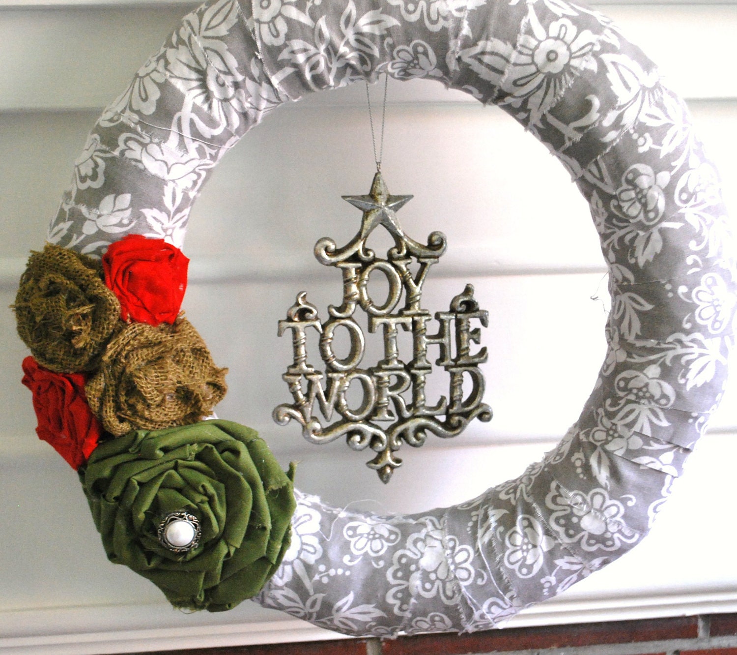 Christmas fabric covered wreath-Joy to the World