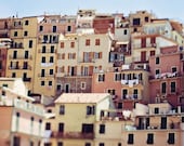 Clifftop village of Riomaggiore  - Cinque Terre Italy travel fine art photograph - 8x8
