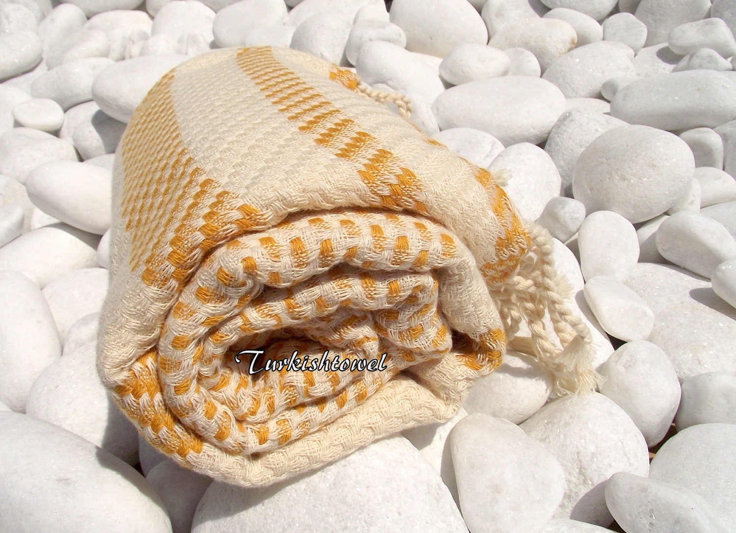 Turkishtowel-Highest Quality Pure Organic Cotton,Hand Woven,Bath,Beach,Spa,Yoga Towel or Sarong-Mathing-Natural Cream and Mustard