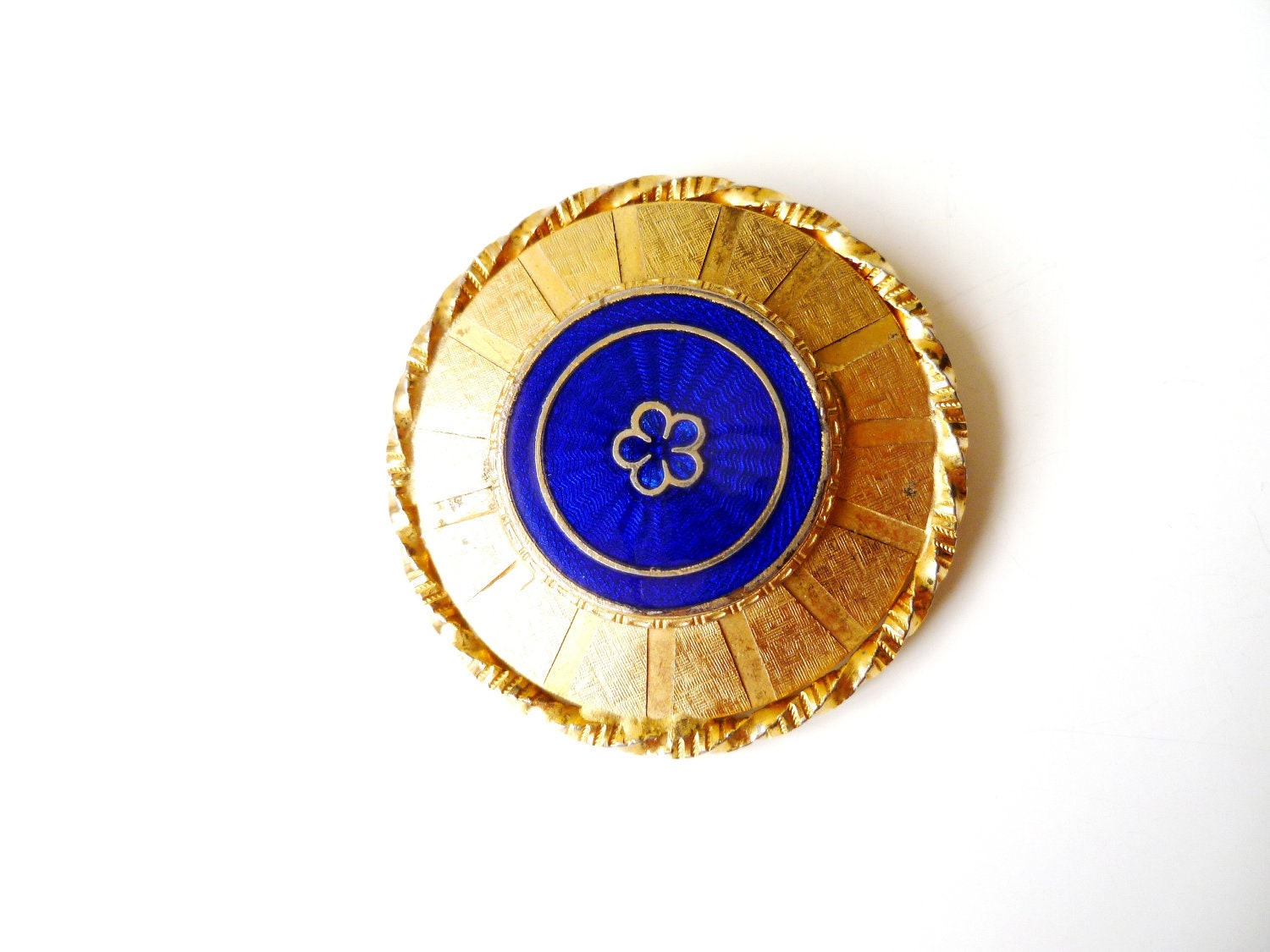 Vintage KRAMER Guilloche Cobalt Blue Enamel Pendant Brooch