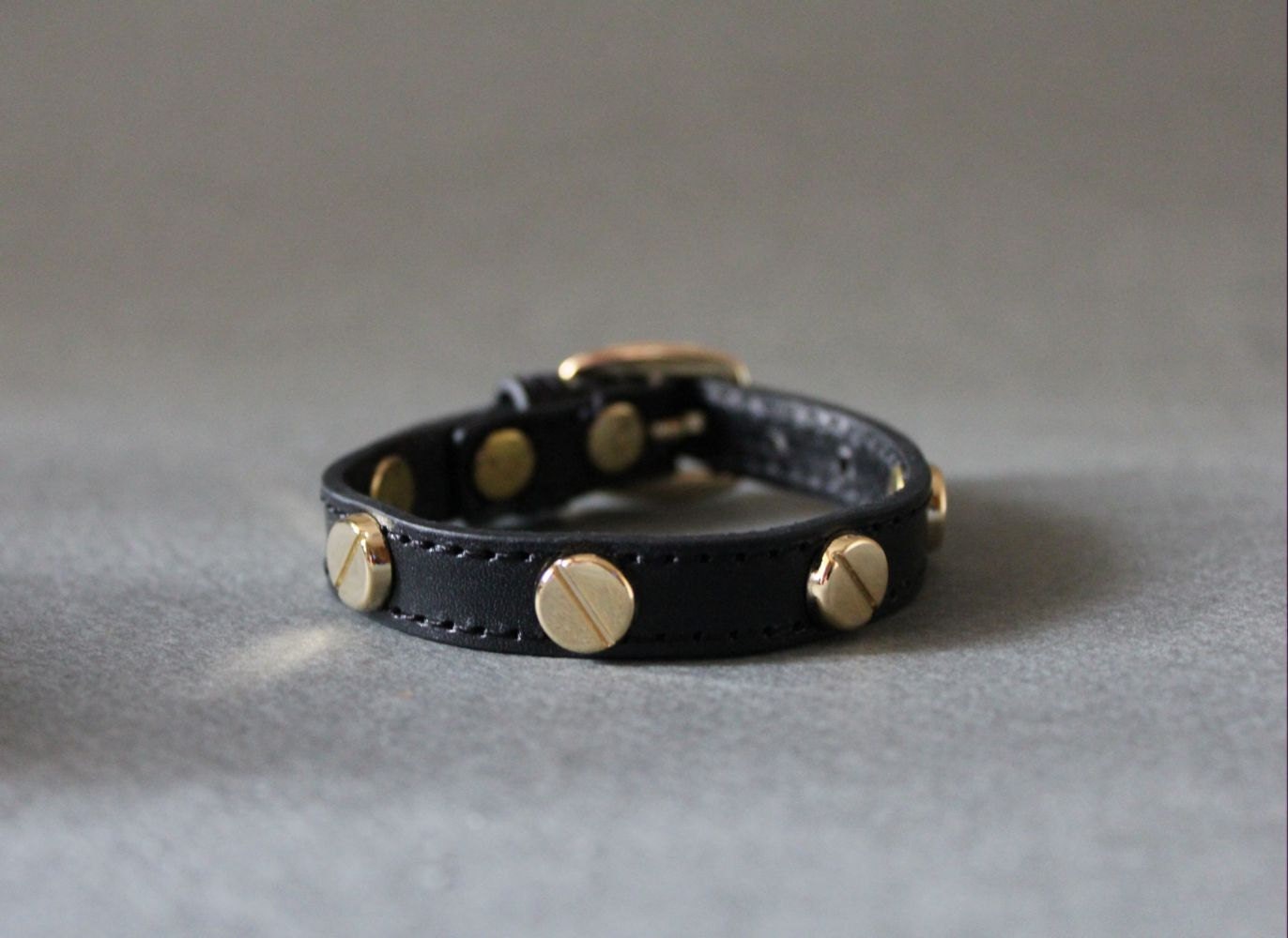 Stud Leather Bracelet(Black)