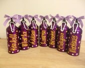Quantity 7 Personalized aluminum water bottle with screw on lid and clip on carabiner - name or monogram and preppy polka dots, more colors