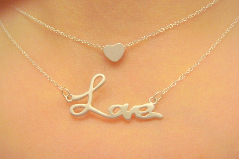 Sterling Silver HEART and LOVE  Necklace Earrings Bridal Bridesmaids Special Ocassion Birthday Christmas
