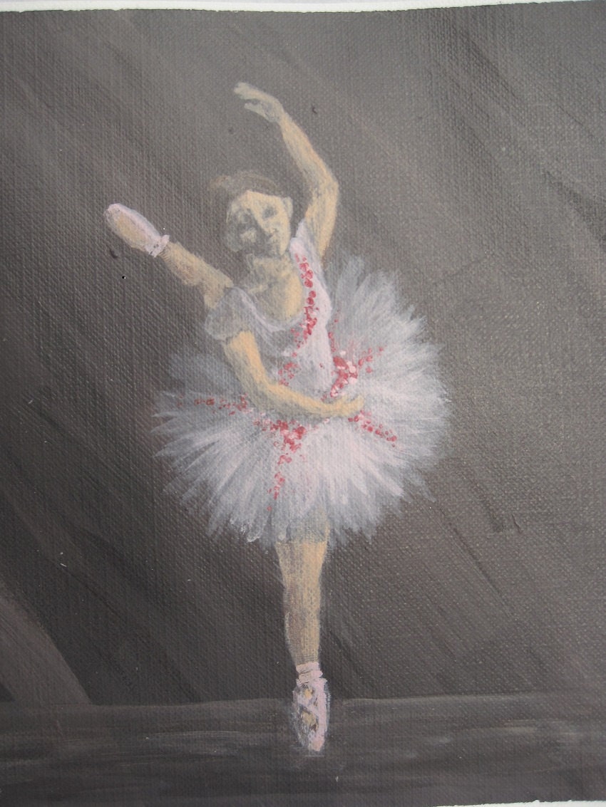 6"x6.5" Ballet dancer in the style of degas original painting in acrylic on canvas paper.