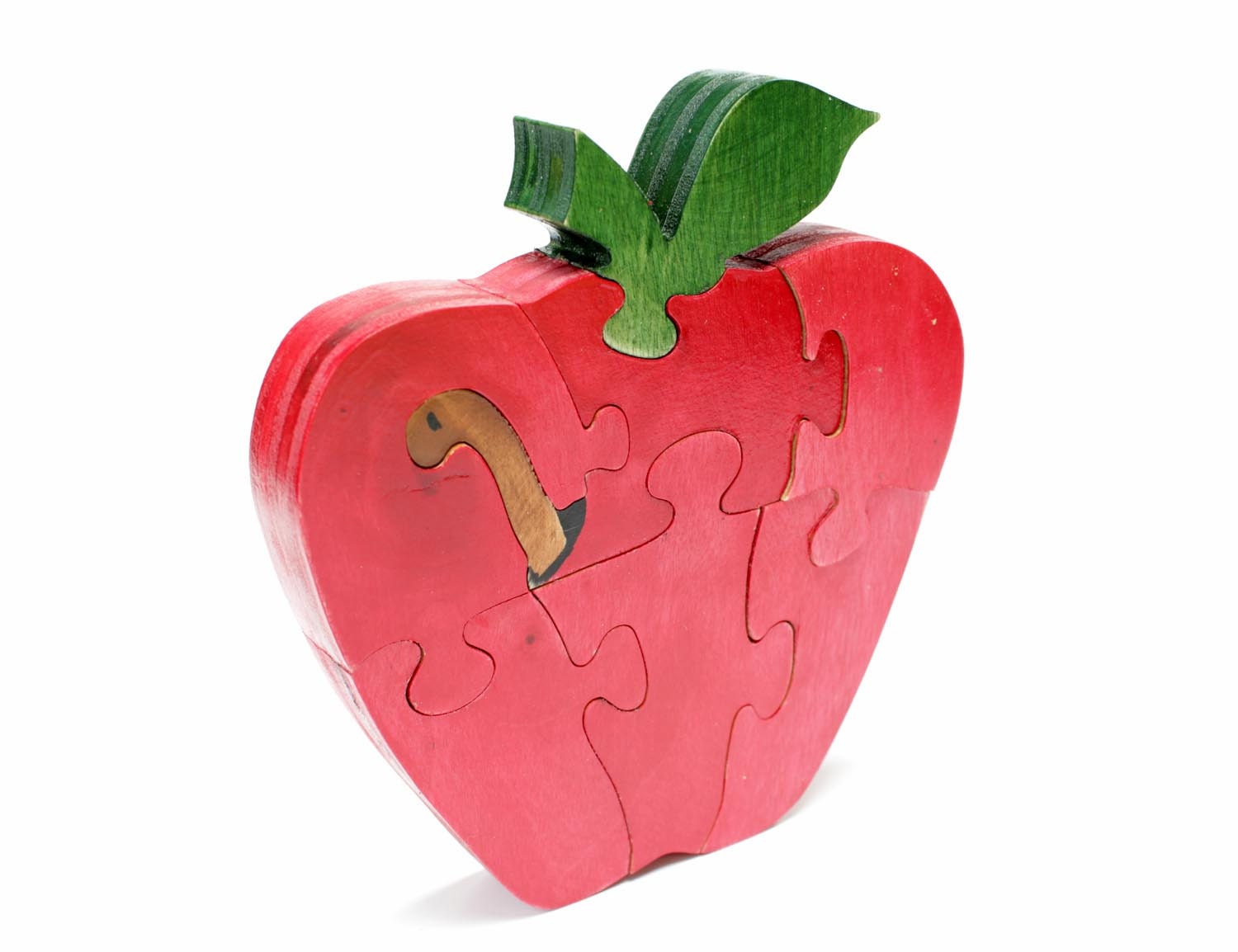 Red Standing Apple Puzzle with Worm - Children's Room Decor